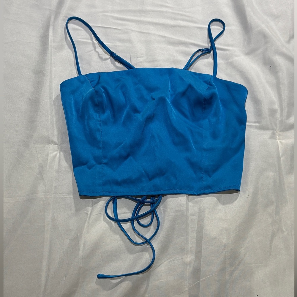Garage lace up backless satin cropped tank top